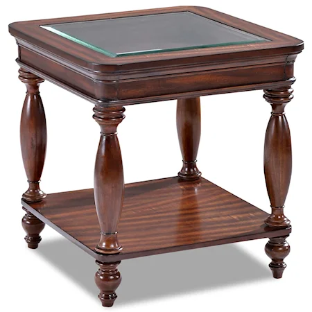 Traditional Mahogany End Table with Inset Glass Top